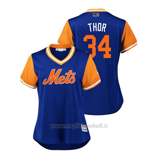 Maglia Baseball Donna New York Mets Noah Syndergaard 2018 Llws Players Weekend Thor Royal